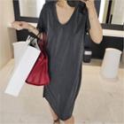 V-neck Slit-side T-shirt Dress