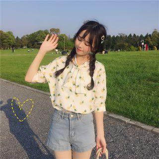 Short-sleeve Pineapple Print Blouse As Shown In Figure - One Size