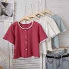 Short-sleeve Round Neck Lace-trim Blouse