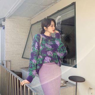 Flower-pattern Fluffy Sweater