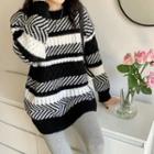 Long Sleeve Striped Sweater Black - One Size