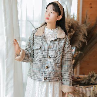 Plaid Fleece Collar Single-breasted Coat