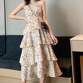Floral Print Spaghetti-strap Layered A-line Midi Dress
