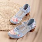 Flower Embroidered Mesh Chunky-heel Loafers