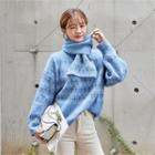 Patterned Wool Blend Sweater With Scarf