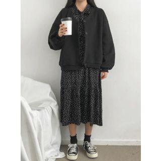 Tie-neck Dot Pattern Long Shirtdress