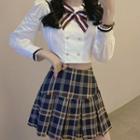 Preppy Top With Necktie / Set : Preppy Top With Necktie + Accordion Pleat Skirt