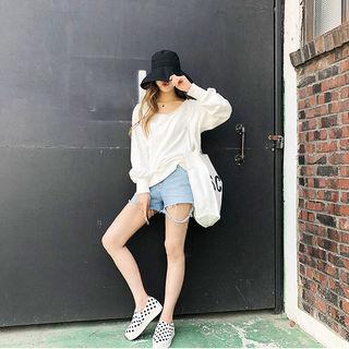 Wide V-neck Drop-shoulder Sweatshirt