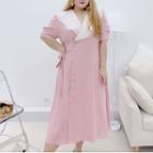 Plus Size Short-sleeve Collar Midi Wrap Dress