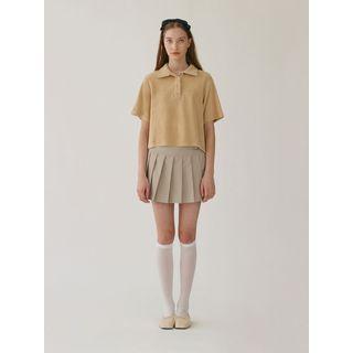 Short-sleeve Terry Polo Shirt (beige) Beige - One Size