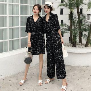 Dotted Elbow-sleeve Playsuit / Jumpsuit