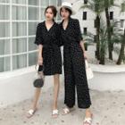 Dotted Elbow-sleeve Playsuit / Jumpsuit