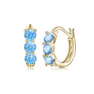 925 Sterling Silver Golden Simple Elegant Exquisite Circle Earrings And Ear Studs With Light Blue Cubic Zircon Golden - One Size