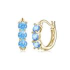 925 Sterling Silver Golden Simple Elegant Exquisite Circle Earrings And Ear Studs With Light Blue Cubic Zircon Golden - One Size
