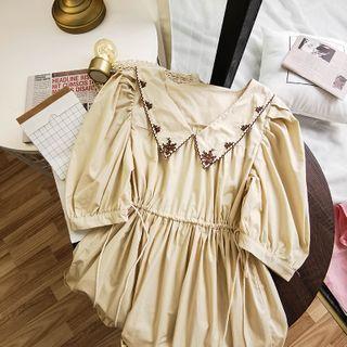 Embroidered Collar Short-sleeve Dress