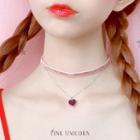 Alloy Heart Pendant Velvet Choker Pink - One Size