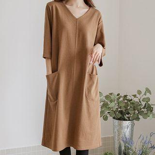 Seam-trim Patch-pocket Midi Dress