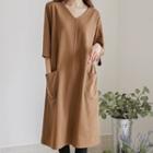 Seam-trim Patch-pocket Midi Dress