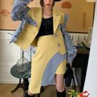 Set: Pinstriped Panel Blazer + Midi A-line Skirt