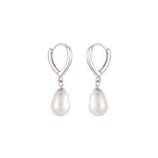 Sterling Silver Simple And Elegant White Freshwater Pearl Stud Earrings Silver - One Size
