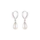 Sterling Silver Simple And Elegant White Freshwater Pearl Stud Earrings Silver - One Size