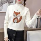 Mock Neck Fox Patterned Sweater