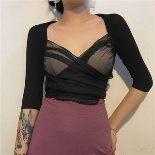 Elbow-sleeve See Through T-shirt