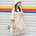 Elbow-sleeve Lettering Collared T-shirt Dress
