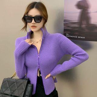 Zip Ribbed Knit Cardigan