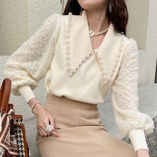 Puff-sleeve Collared Sweater Dress