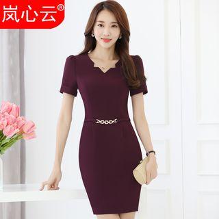 Chain Strap Detailed Short Sleeve Dress