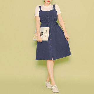 Button-detail Cotton Suspender Dress