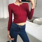 Cropped Henley Knit Top