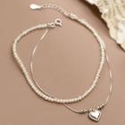 Heart Pendant Layered Faux Pearl Alloy Bracelet 1 Pc - Off-white & Silver - One Size