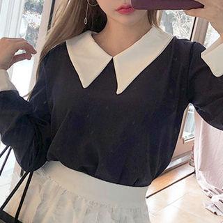 Collar-detail Contrast-trim Top