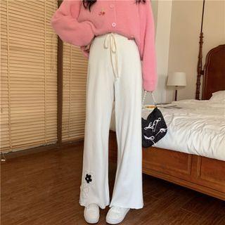 Beaded Flower Knit Wide Leg Pants