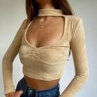 Long-sleeve Mock-neck Scoop-neck Crop Top