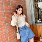 Flower Patch Frilled Crepe Blouse Beige - One Size