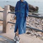 Long-sleeve Asymmetrical Button-up Denim Midi Dress