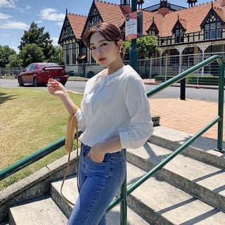 Layered Lace-collar Striped Blouse