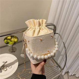 Straw Floral Boxy Crossbody Bag