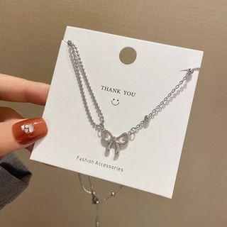 Bow Pendant Stainless Steel Necklace X710 - Silver - One Size