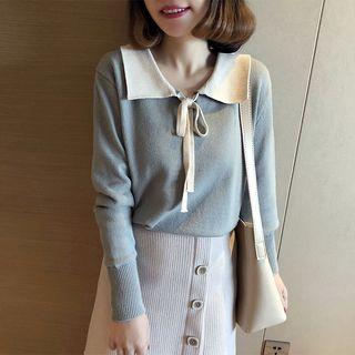 Two-tone Tie-neck Sweater
