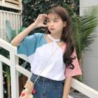 Cut Out Elbow-sleeve Colour Block T-shirt