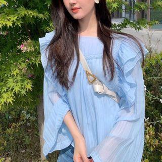 Ruffle Trim Pleated Blouse