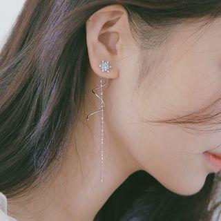 925 Sterling Silver Rhinestone Snowflake Swirl Drop Earring As Shown In Figure - One Size