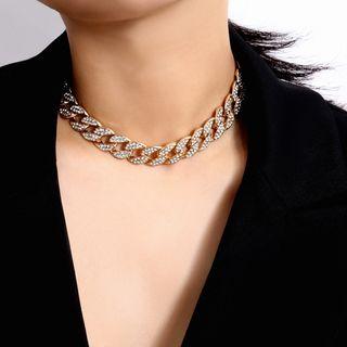 Rhinestone Chain Choker 2701 - Gold - One Size