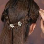Retro Flower Gemstone Hair Stick 1 Piece - Gold & White & Green - One Size