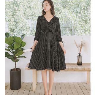 Lantern-sleeve Dotted A-line Dress