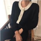 Long Sleeve Color-block Cardigan As Shown In Figure - One Size